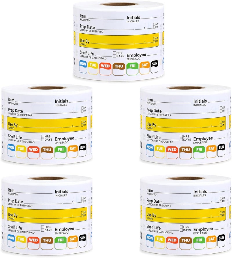 GUEER Restaurant Quality Shelf Life Food Rotation Labels Vinyl, 2” x 3” Self-Adhesive Removable Freezer Food Labels, Perfect for Reusable Containers, Easy to Remove, Food Safety Date Sticker (5 PCS) - Image 1